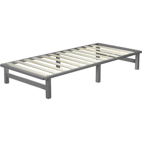 Letto pallet con rete a doghe 90x200 cm in legno massello grigio LIT06223