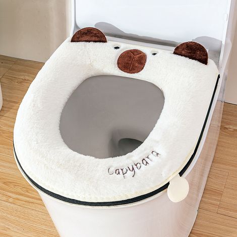 Housse de siège de toilette douce, chaude et rembourrée, coussin de siège de toilette plus épais pour la salle de bain, en tissu fibre extensible et lavable, réutilisable et facile à installer. (1/2)
