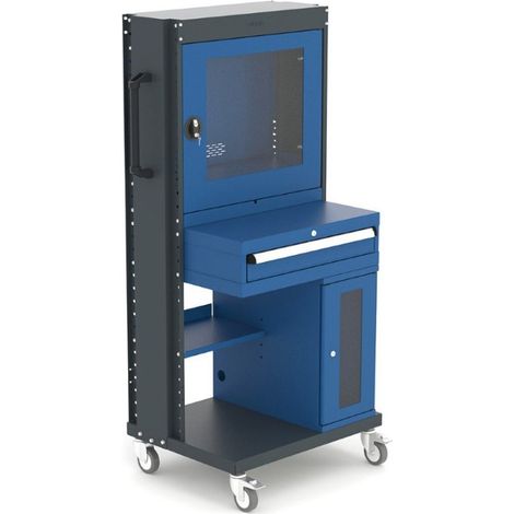 Armoire d'atelier et laboratoire pour ordinateur PC CPU - 1 tiroir pour clavier - roues pivotantes - bleu - 785x600x1740 Heco HE1031BL