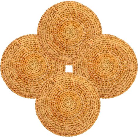 Lot de 4 dessous de plat en rotin, ronds, naturel (1/5)