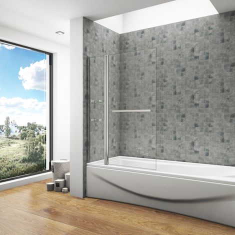 Parete Doccia Per Vasca 100x140cm Girevole totale di 180 Gradi Vetro Temperato Trasparente 6mm Ripiani Maniglia Portasciugamani (1/5)