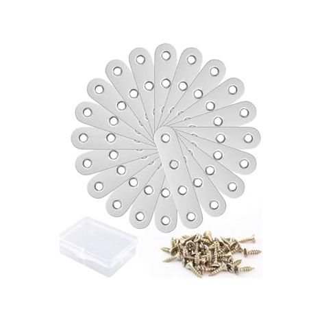 Soportes de Montaje Metálicos - 20 Piezas, Patas de Unión Perforadas de Acero Inoxidable 77x16x1.8mm con Tornillos, para Muebles de Madera (1/4)