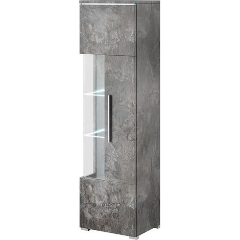 Vetrina alta design con illuminazione multicolore collezione BOMBAY, colore grigio effetto ardesia