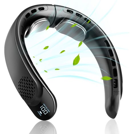 Ventilateur de cou portable Turbo 4 pouces  Batterie rechargeable USB 4000 mAh, 3 vitesses, refroidissement à 360°, affichage LED – Maison/Bureau/Voyage (1/5)