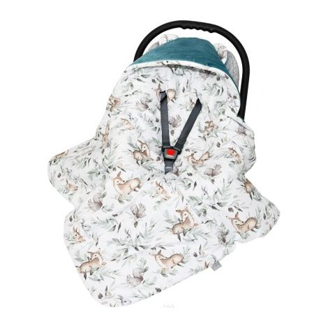 Sac de couchage avec capuche pour siège auto, velours/coton, 90x90 cm (bleu marine + cerf) (1/5)