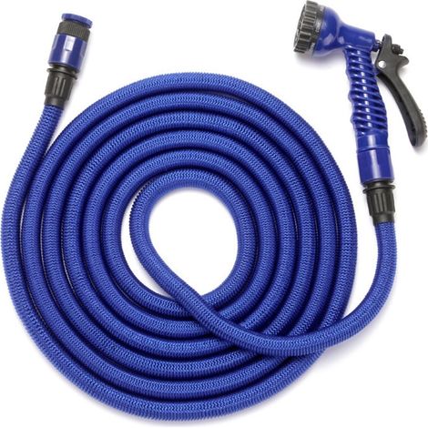 Tuyau d'arrosage Extensible Superflex de 7,5 m, léger, pistolet d'arrosage à 8 positions, connecteur universel, raccord de robinet femelle 3/4"-1/2" et support de robinet. Bleu