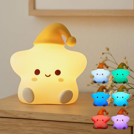 RHG Veilleuse en silicone mignonne pour enfants, 7 modes de changement de couleur, chargement USB - avec commande tactile et minuterie - lampe de chevet