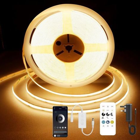 Ruban Led Cob 2700K,5M Bande Led Blanc Chaud,Lumière Bande Led Dimmable 24V,Application Bluetooth,Cri 92+,Largeur 8Mm,Avec T[CA147] (1/5)