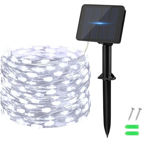 Guirlande Solaire Exterieur, 5M 50LED Blanc Froid Guirlande Lumineuse Exterieure Solaire Résistant aux Intempéries Fil de Cuivre pour Jardin, Terrasse, Cour, Arbre, Fête, Anniversaire, Noël (1/5)