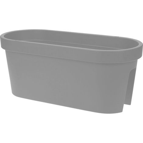 Balkon Geländer Blumentopf oval - grau / 60 cm - Geländer Pflanztopf Blumenkasten zum Einhängen