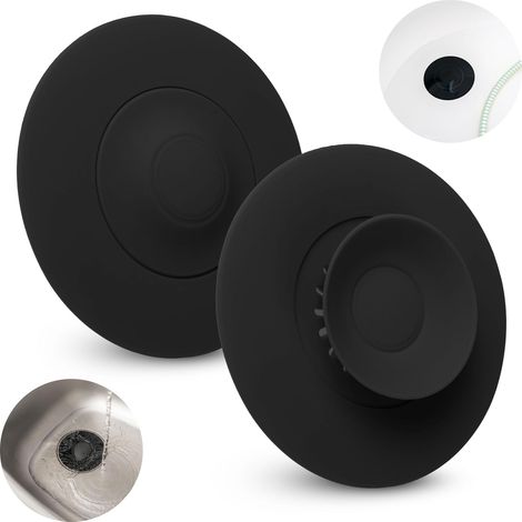 Bouchon Vidange Universel Silicone Noir, 2 Pièces Ø 11 cm, Filtre Cheveux et Résidus Alimentaires (1/5)