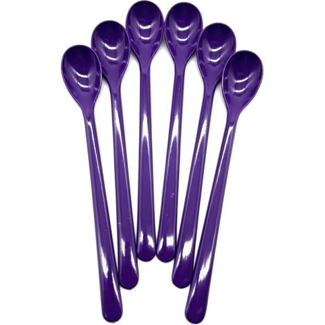 Lot de 6 cuillères multi-usages en plastique - 18 cm - Pour yaourt - Cuillères à glace - Réutilisables - Violet (1/5)