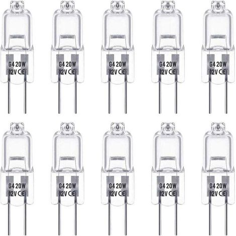 Ampoules Halogènes G4, Lampe de Base à Broche Halogène 12V 20W, Blanc Chaud 2800K, Gradable, Lampe Halogène Basse Tension G4, Lampe à Capsule Transparente, Paquet de 10 56Vingt (1/5)