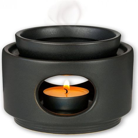 Lampe À Parfum - Céramique Mate Noire - 10,5 x 10,5 x 10 cm - Pour Huiles Essentielles Et Cires Parfumées - 1 Pièce