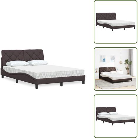 Lit avec matelas marron foncé 140x200 cm tissu - Lit - Lits - Meuble De Chambre À Coucher - Sommier (1/5)
