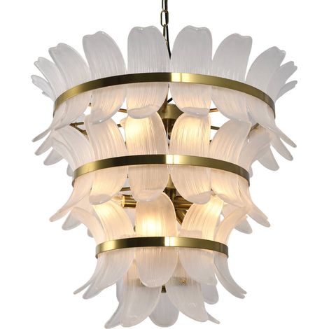 Lustre en finition laiton antique et verre sculpté - laiton antique et verre blanc (1/3)