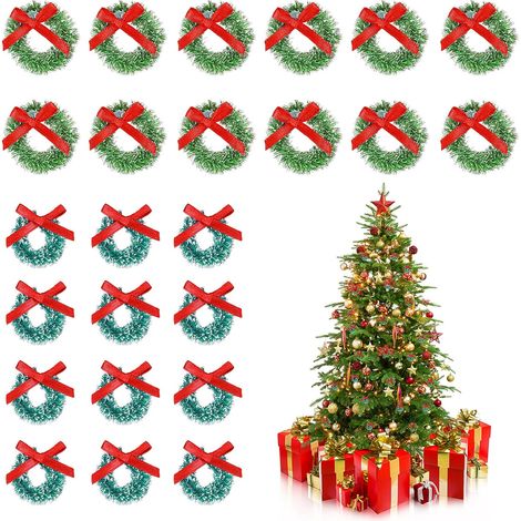 Set mit 24 Mini-Weihnachtskränzen – Ø 2,5 cm, zum Aufhängen, grasgrün/blaugrün