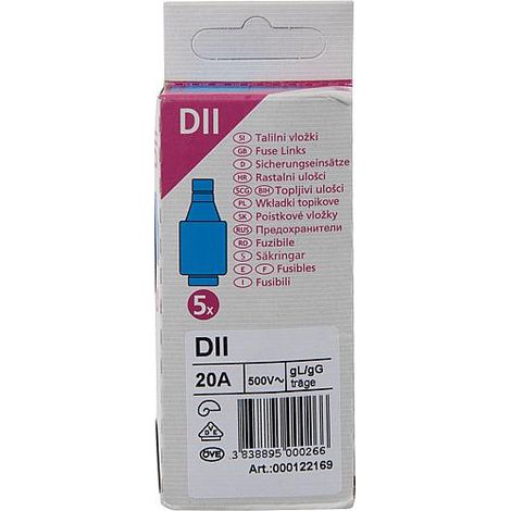 Diazed cartouche fusible DII 20 A 1 paquet de 5 pcs
