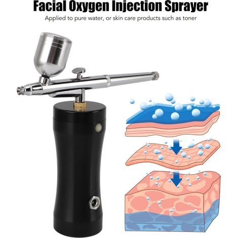 Injecteur d'oxygène facial noir, technologie de nano-atomisation, aérographe haute pression rechargeable pour colorer et hydrater la peau, décoration de gâteaux (1/5)