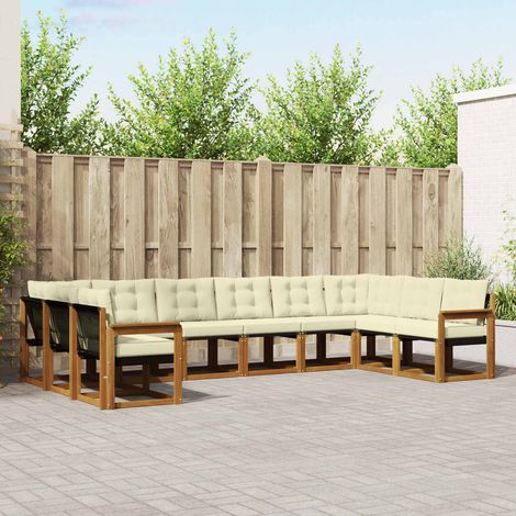 Outdoor-Sofagarnitur mit Kissen 10 pcs Natur und Creme
