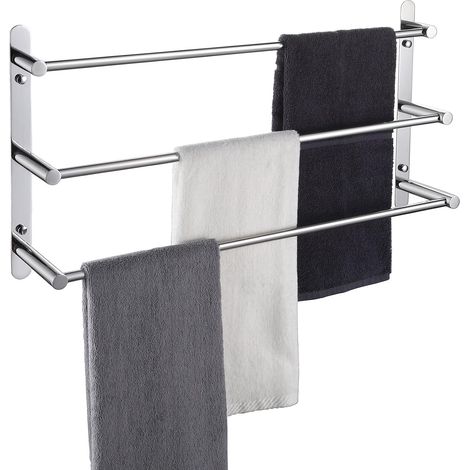 Toallero de baño de 2 niveles con gancho, toallero de pared de acero inoxidable de 24" para baño, toallero con acabado cepillado (1/5)