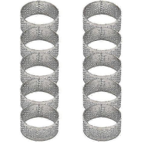 10 cercles à tartelettes/quiches ronds et perforés en acier inoxydable sans soudure, de 4,5 cm de diamètre. (1/5)