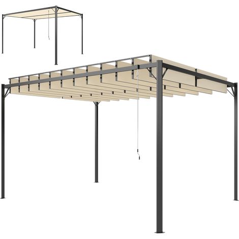 Outsunny pérgola de jardín 3x4 m, cenador de jardín con techo de lamas orientables, estructura de metal, upf50+, para exterior, terraza, blanco crema