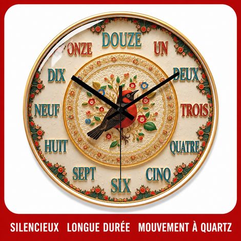 Horloge murale ronde 10 pouces cadre doré cadran bleu ultra-silencieuse verre 10 réf 7575 33,5 × 32,5 × 5 cm 1,22 kg – Livraison gratuite