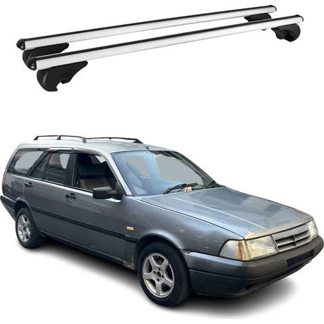 OMAC Barres de toit en aluminium pour Fiat Tempra 1990-1996 – TÜV / DIN 75302:2019 – Antivol inclus – Charge max 75 kg – 2 barres Argent (1/4)
