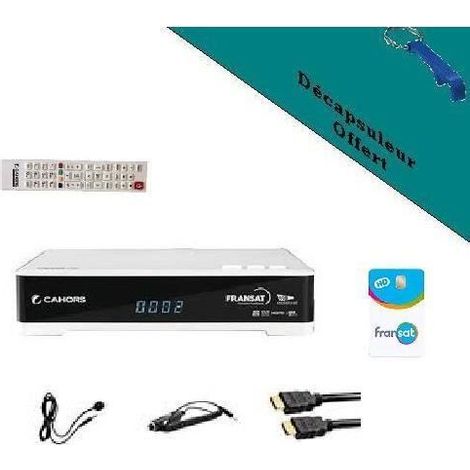 CAHORS Récepteur satellite HD + Carte FRANSAT + Câble HDMI + Câble 12V + Déport IR HD ME