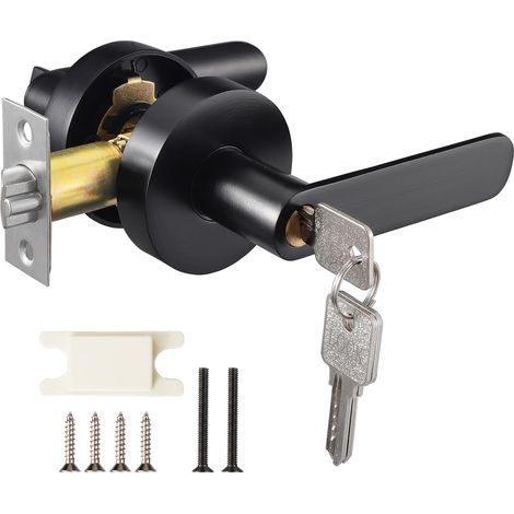 Maniglia a leva con serratura e chiave, set di maniglie per porta d'ingresso, maniglia esterna, serratura anteriore per camera da letto/bagno/ufficio/luogo di lavoro (nero) (1/5)