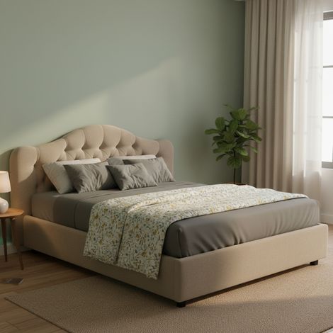 Cama Matrimonial Arex, Desenfundable, con Almacenamiento, Hecho en Italia, Tamaño Colchón 160x190 cm, Gris Taupe\ Taupe\ (1/5)