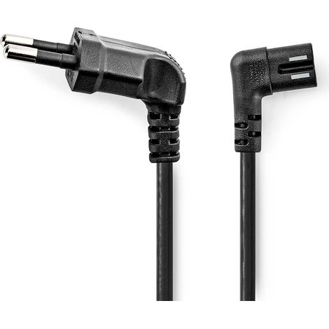 Cable de alimentación Hombre euro IEC-320-C7 Ángulo recto Ángulo izquierdo Niquelado 5,00 metros Piso PVC Negro Etiqueta (1/3)