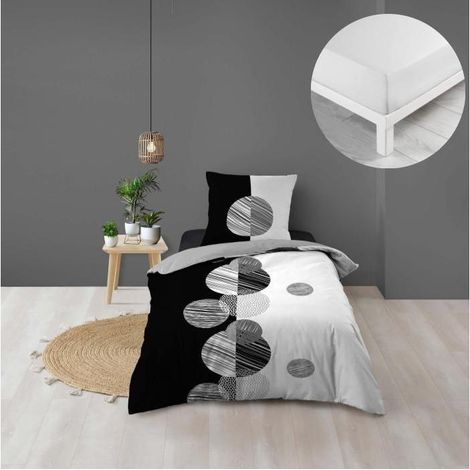 Pack housse de couette enfant 140 x 200 cm Stormi + drap housse 90 x 190 Blanc (1/5)