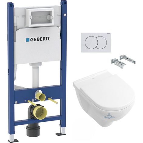 Pack WC Bati-support Geberit Duofix + WC Cuvette a fond creux sans bride O.novo Villeroy & Boch + Abattant softclose + Plaque bl