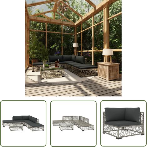 The Living Store Salon de jardin 6 pcs avec coussins résine tressée gris - Salon De Jardin - Meubles De Jardin - Salon Extérieur - Set De Salon - Canapé Rotin (1/5)