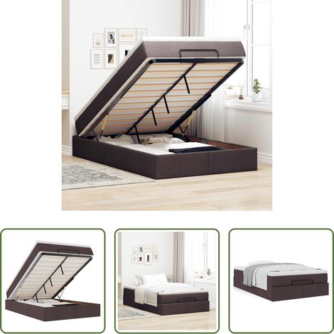 vidaXL Rangement sous le lit - Cadre de lit ottoman avec matelas marron foncé 120x190 cm tissu (1/5)