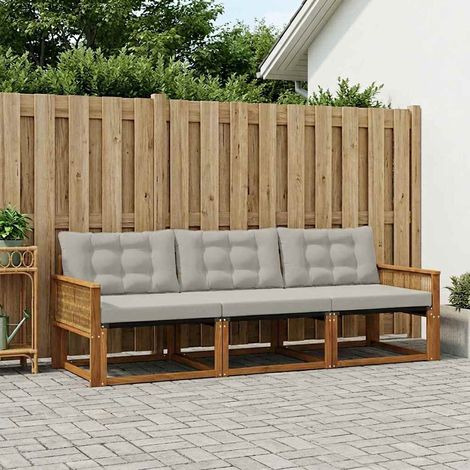 vidaXL Outdoor-Sofagarnitur mit Kissen 3 pcs Natürlich und Hellgrau (1/5)