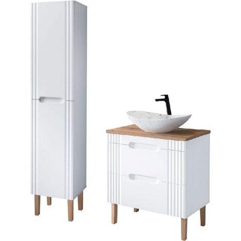 Meuble vasque à poser 80 cm + colonne à poser Oceanie White - Livraison gratuite