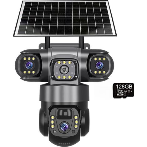 Caméra extérieure à énergie Solaire 4G 2MP 6K Triple Vue PIR Détection de Mouvement Moniteur de vidéosurveillance CCTV Batterie intégrée(4G Camera 128GB Card) (1/5)