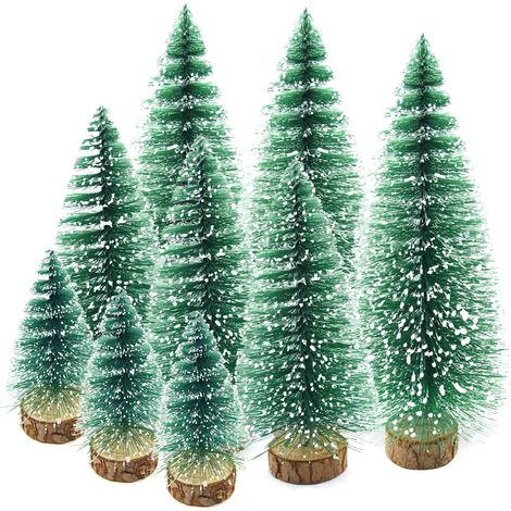 9 Pièces Mini Sapin de Noël, Arbre de Noël Artificiel Mini Sisal avec Bases en Bois, 10/15/20cm, Mminiature Arbre de Noël Artificiel pour Décoration Noël, Chambre, DIY, Table, Vitrines, Cadeau (1/5)
