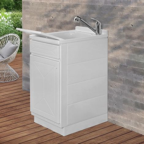 Mobile Lavatoio in Kit 45x60 cm con Vasca in Resina colore Bianco (1/5)