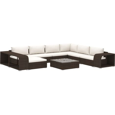 Set Divani da Giardino 10 pz con Cuscini in Polyrattan Marrone vidaXL (1/5)
