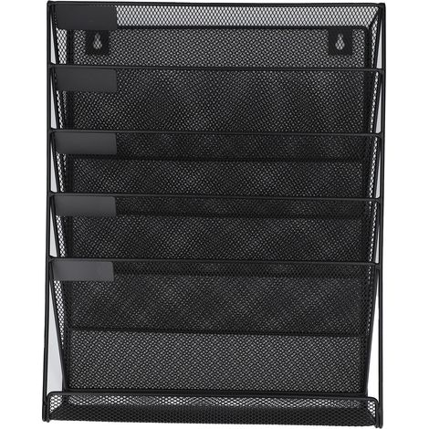 Robuster, platzsparender Wandorganizer aus Metall mit 5 Fächern für Akten, Dokumente und Notizbücher. (1/4)