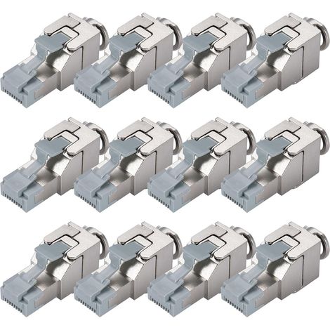 Packung mit 12 werkzeuglos montierbaren, vollständig geschirmten (STP/FTP) CAT7 RJ45 Keystone-Modulen für 10 Gbit/s bei 600 MHz, kompatibel mit AWG 22-26, PoE-kompatibel, für Patchpanels und Netzwerk- (1/5)