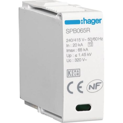 Cartouche L-N Uc 320V In 20kA Imax 65kA Up 1,35kV - HAGER SPB065R