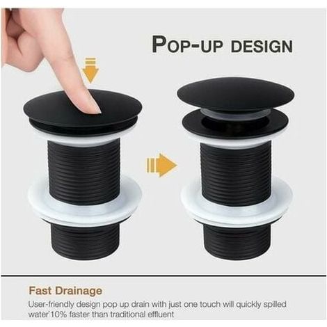 Waschbeckenstöpsel Abflussstopfen Ablaufventil Zinklegierung schwarz Pop-up-Ventil Pop-up-Ablaufventil Ablaufgarnitur mit Überlauf für (1/4)