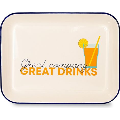 WD LifeStyle Vassoio in Latta Smaltata 34 x 25,5 Cm Decoro "Great company, great drinks"