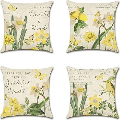 Fundas para cojines de exterior AIDUCHO, juego de 4 fundas impermeables con estampado de narcisos para sofá, patio, jardín, sala de estar y dormitorio, 45 x 45 cm. (1/5)
