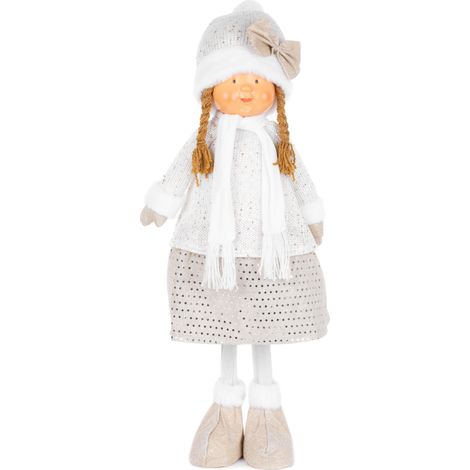 Figur MagicHome Weihnachten, Mädchen in weißer Mütze, weiß-golden, Stoff, 30x19x79 cm (1/3)